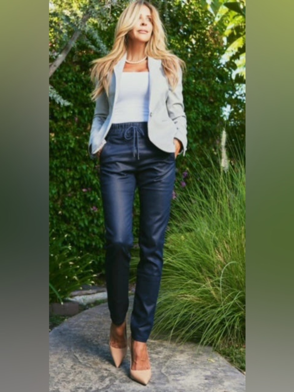 Bevy Flog Pants 30 Shely Skinny Stretch Drawstring Elastic Waist Blue Original